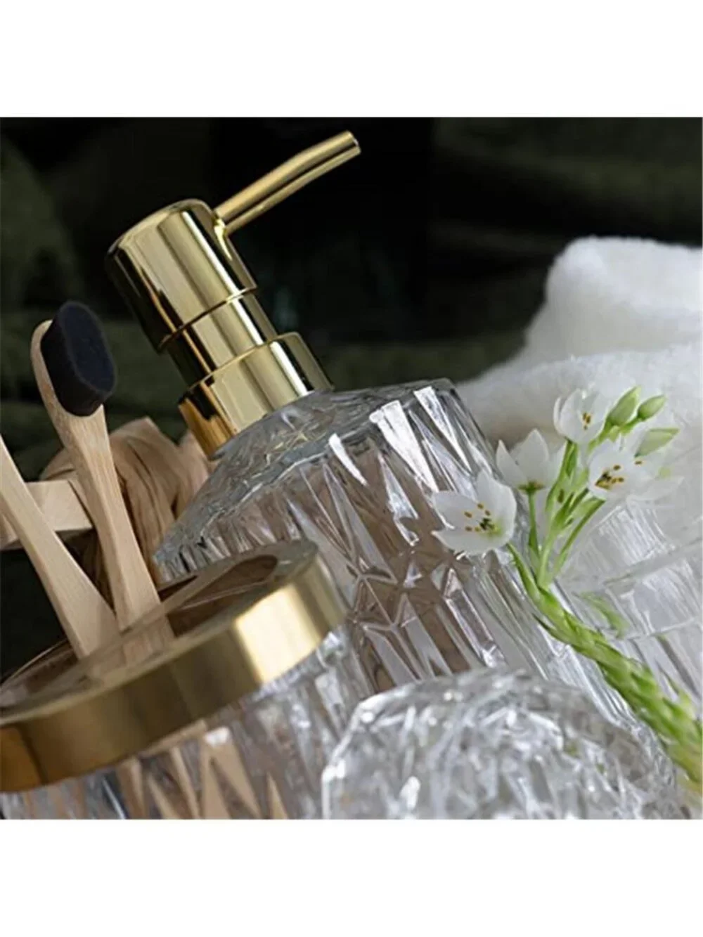 6PCS Bathroom Clear Glass Accessories Set Lotion Soap Dispenser, Soap Dish